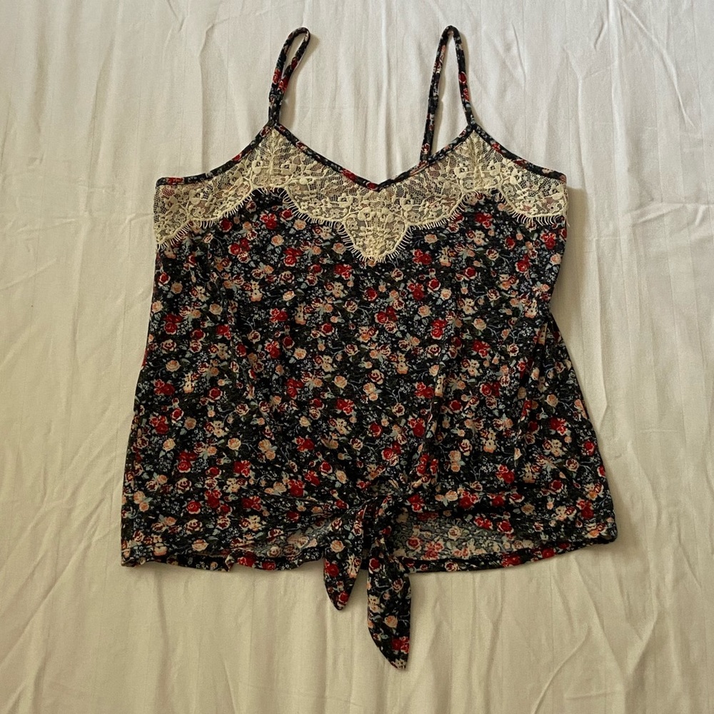 Girls floral tie front tanktop